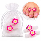 Pink blossom floral toe separators in organza bag with pedicure example