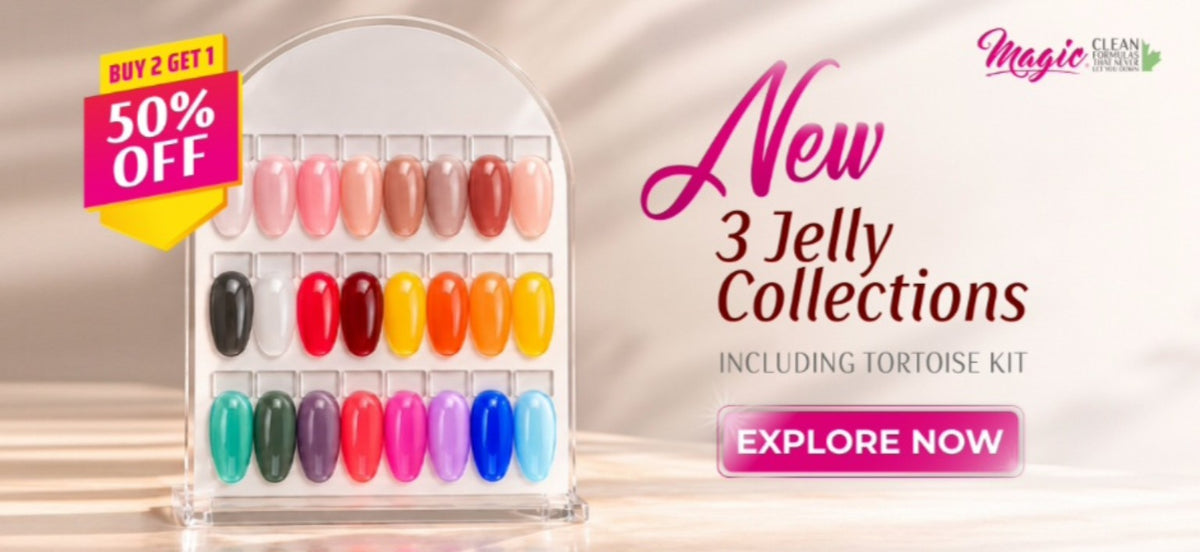 Magic Gel three Jelly collections including Tortoise Kit, buy two get one 50% off launch banner